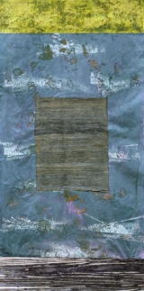 <h5>Almost Horizontal</h5><p>Acrylic, papyrus and sand on Japanese and Thai papers. 52" x 26". </p>